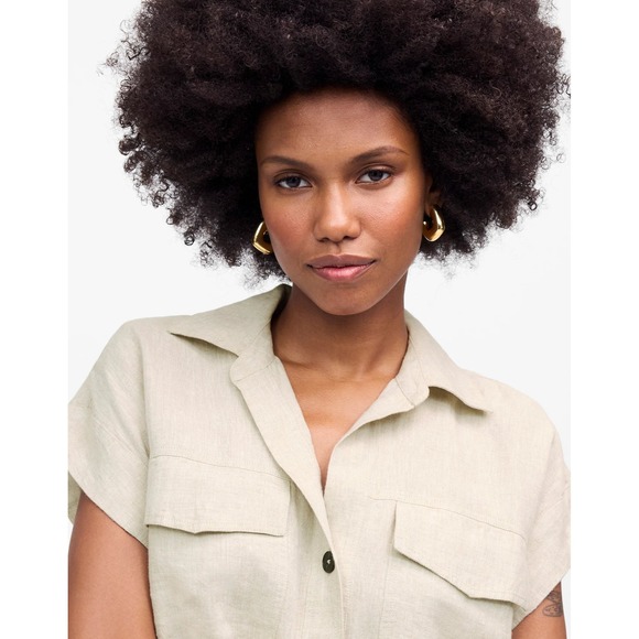 Madewell Utility Short-Sleeve Mini Shirtdress‎ in 100% Linen XL NWT - Picture 2 of 8